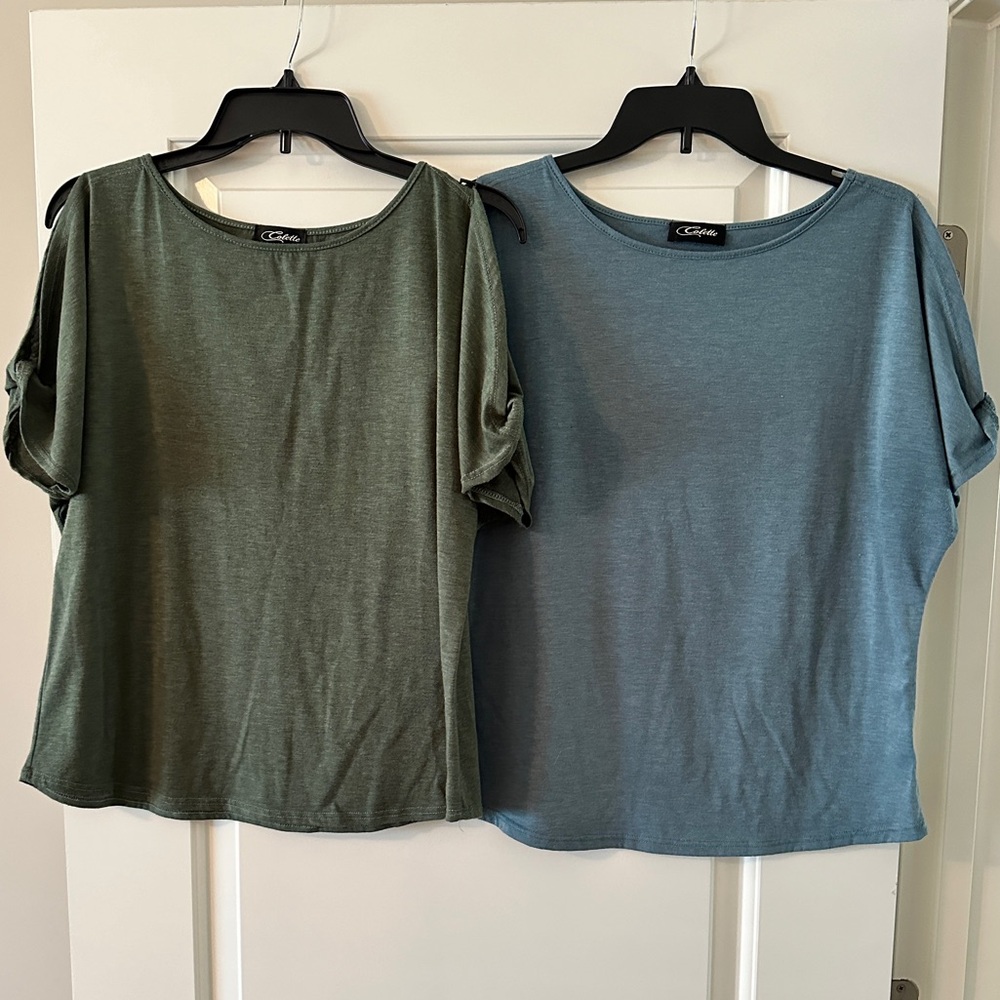 TWO COLETTE Romey Cold Shoulder Knit Tops. Both size Medium.